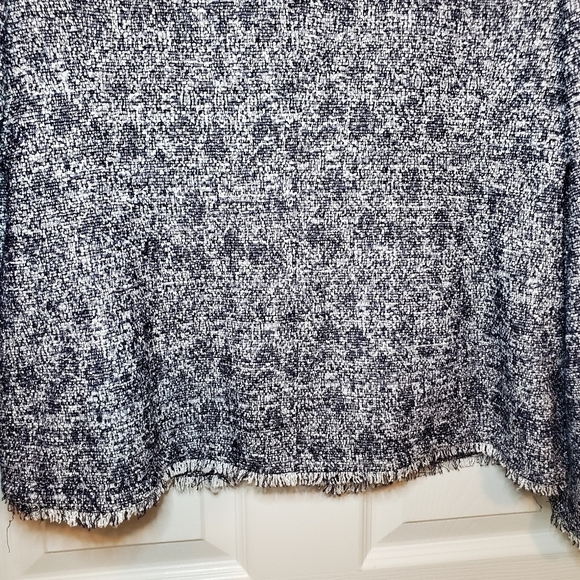 Talbots Petites Blue White Boucle Tweed Fringe Blazer Size 12 - Picture 8 of 12